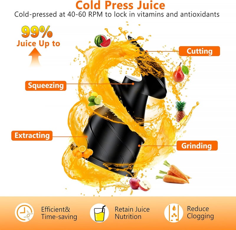 shengkefty Cold Press Juicer Machine, Slow Masticating Juicer with 96% Yield, Wide Chute for Whole Fruits, Ultra Quiet (<60dB) for Leafy Greens & Celery (Silvery) - Image 3